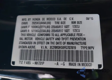 2015 Honda Cr-V Ex z USA, uszkodzony, nr VIN 3CZRM3H59FG707819